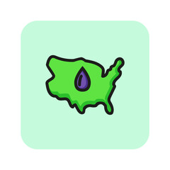 USA map with oil drop line icon. Development, map, country. Oil industry concept. Vector illustration can be used for topics like business, development, mining, manufacturing