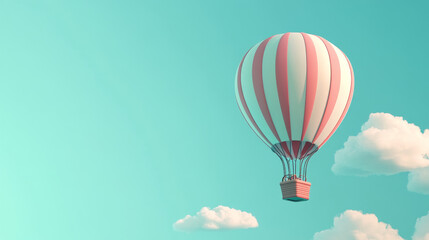 Obraz premium This 3D rendering depicts a hot air balloon icon against a clean background, ideal for mock-ups and web banners. The icon features a cartoonish and minimalistic design, in line with the metaverse conc
