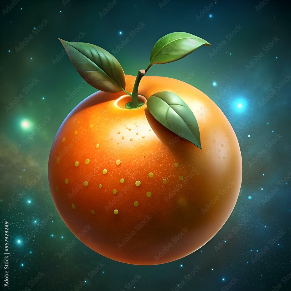 Poster a vibrant 3d illustration of a tangerine floating in space. perfect for adding a playful and quirky 