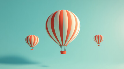 Fototapeta premium This 3D rendering depicts a hot air balloon icon against a clean background, ideal for mock-ups and web banners. The icon features a cartoonish and minimalistic design, in line with the metaverse conc