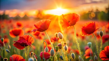 Obraz premium Poppy Field at Sunset.