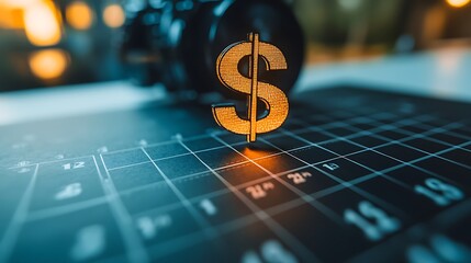 A dollar sign on a calendar grid, representing financial planning and future goals.