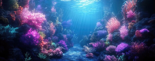 Naklejka premium A mesmerizing underwater realm with bioluminescent plants