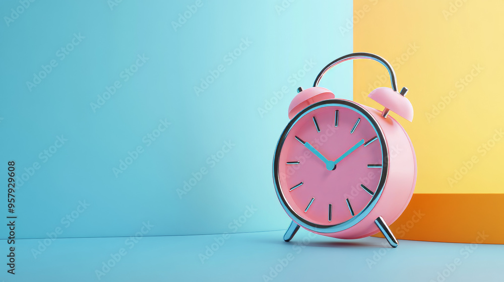 Poster this 3d rendering features a modern alarm clock icon set against a clean background, designed for mo