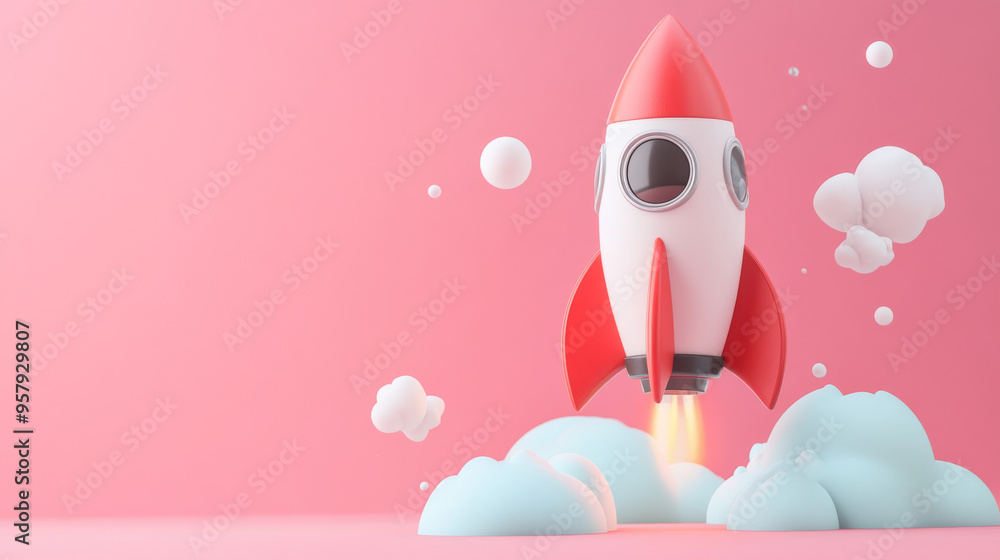 Poster this 3d rendering showcases a rocket icon against a clean background, perfect for mock-ups and web b