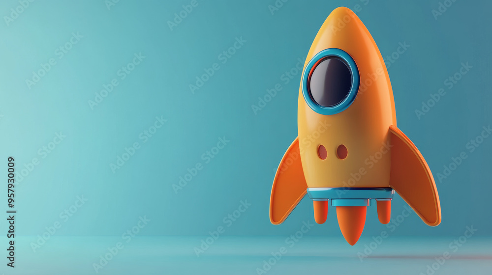 Poster this 3d rendering showcases a rocket icon against a clean background, perfect for mock-ups and web b