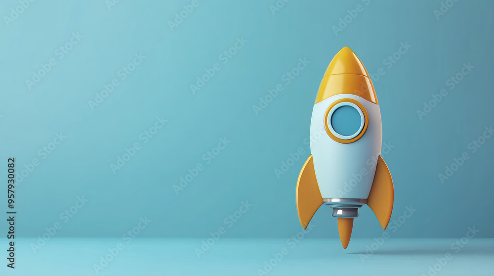 Poster this 3d rendering showcases a rocket icon against a clean background, perfect for mock-ups and web b
