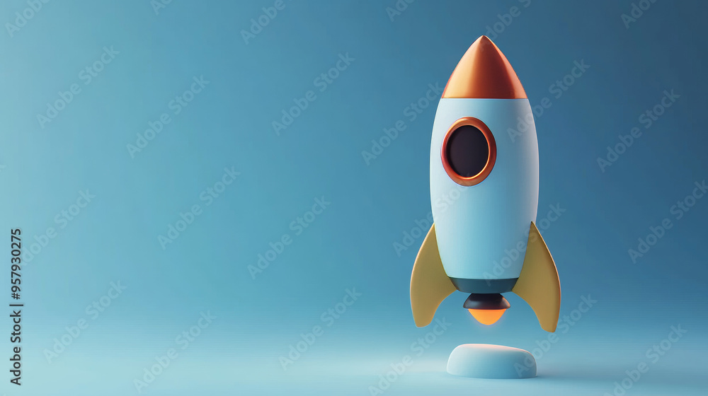 Poster this 3d rendering showcases a rocket icon against a clean background, perfect for mock-ups and web b