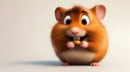 Cute and Smiling Hamster Close up Portrait with Big Eyes and Puffy Cheeks on Plain Background