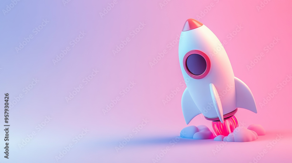 Poster this 3d rendering showcases a rocket icon against a clean background, perfect for mock-ups and web b