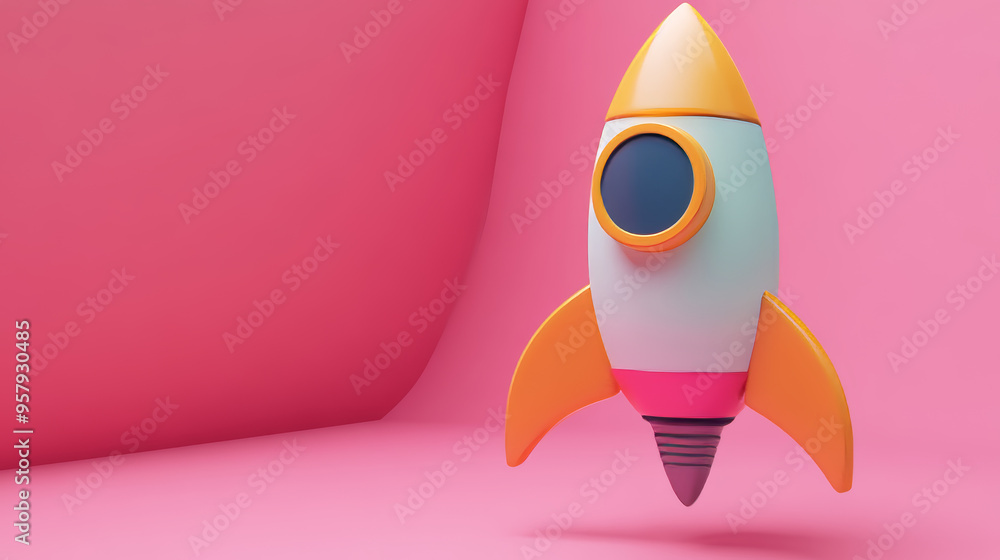 Poster this 3d rendering showcases a rocket icon against a clean background, perfect for mock-ups and web b