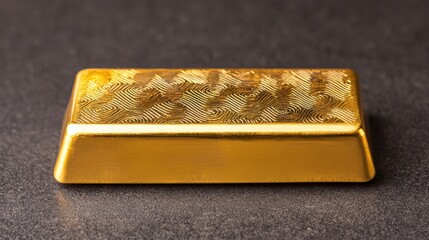 Precious Gold Bullion Bar with Artistic Engravings - Collectible Investment Concept with Copy Space for Text, Selective Focus