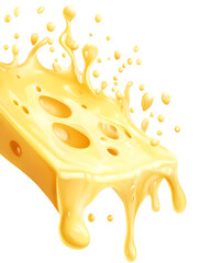 Closeup of melted cheese stretching and dripping isolated on white background