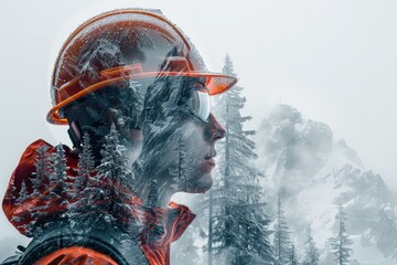 Double exposure Safety Gear Equipment Close-up of construction workers wearing safety gear