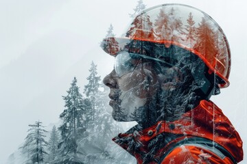 Double exposure Safety Gear Equipment Close-up of construction workers wearing safety gear