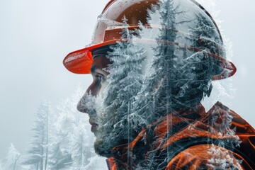 Double exposure Safety Gear Equipment Close-up of construction workers wearing safety gear