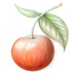 A delicate and realistic hand drawn illustration of a single Cornelian Cherry. perfect for adding a touch of natural beauty to your designs.