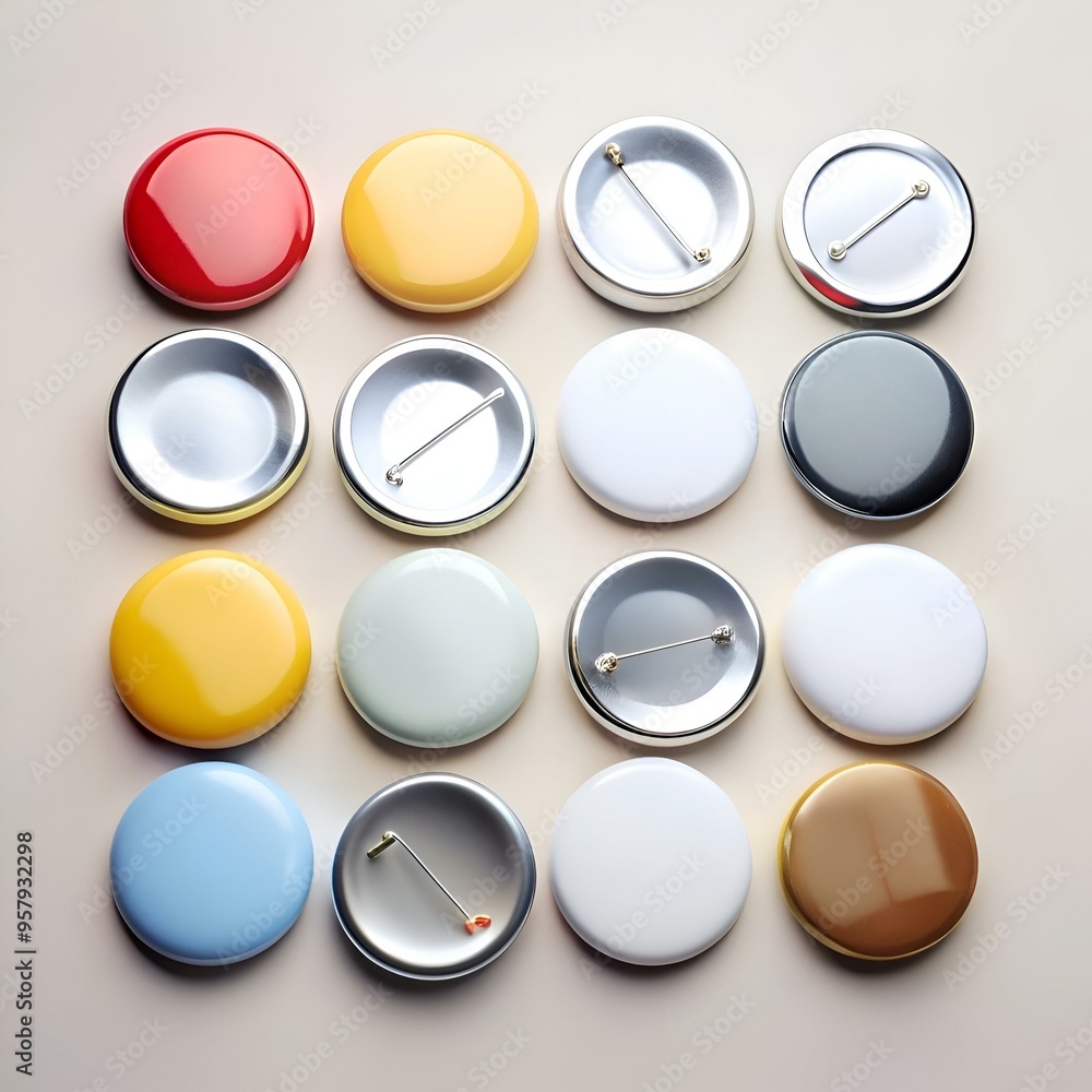 Poster a collection of blank. colorful buttons. perfect for crafting. diy projects. or adding a pop of colo