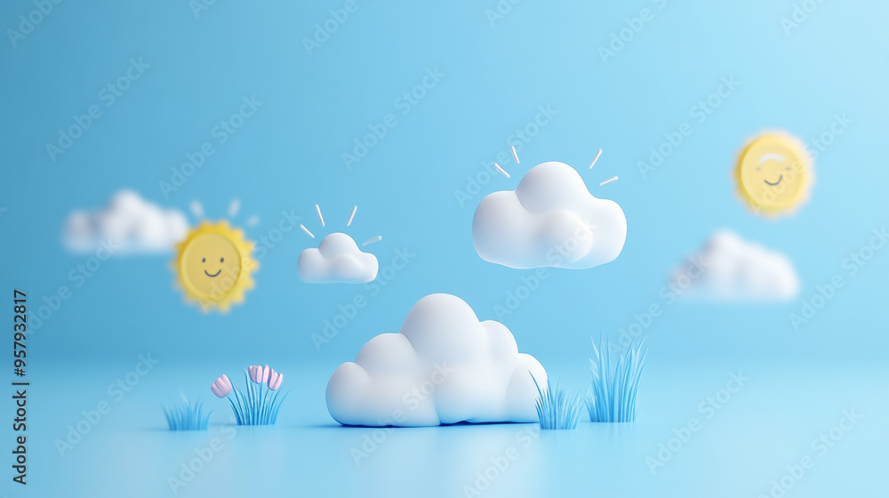 Aufkleber this 3d rendering features a weather forecast icon set against a clean background, designed for mock