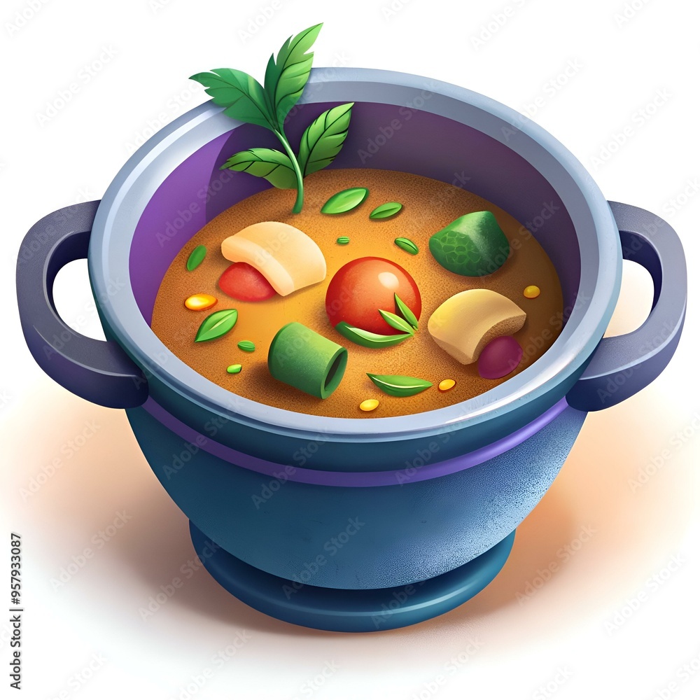 Poster a cheerful 3d illustration of a steaming bowl of gumbo. perfect for adding a touch of warmth and com