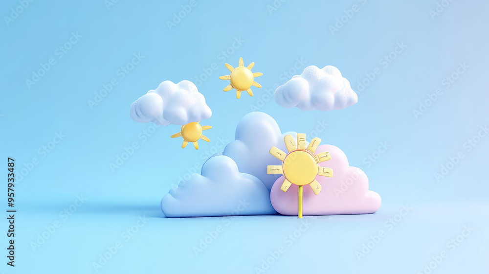 Aufkleber this 3d rendering features a weather forecast icon set against a clean background, designed for mock