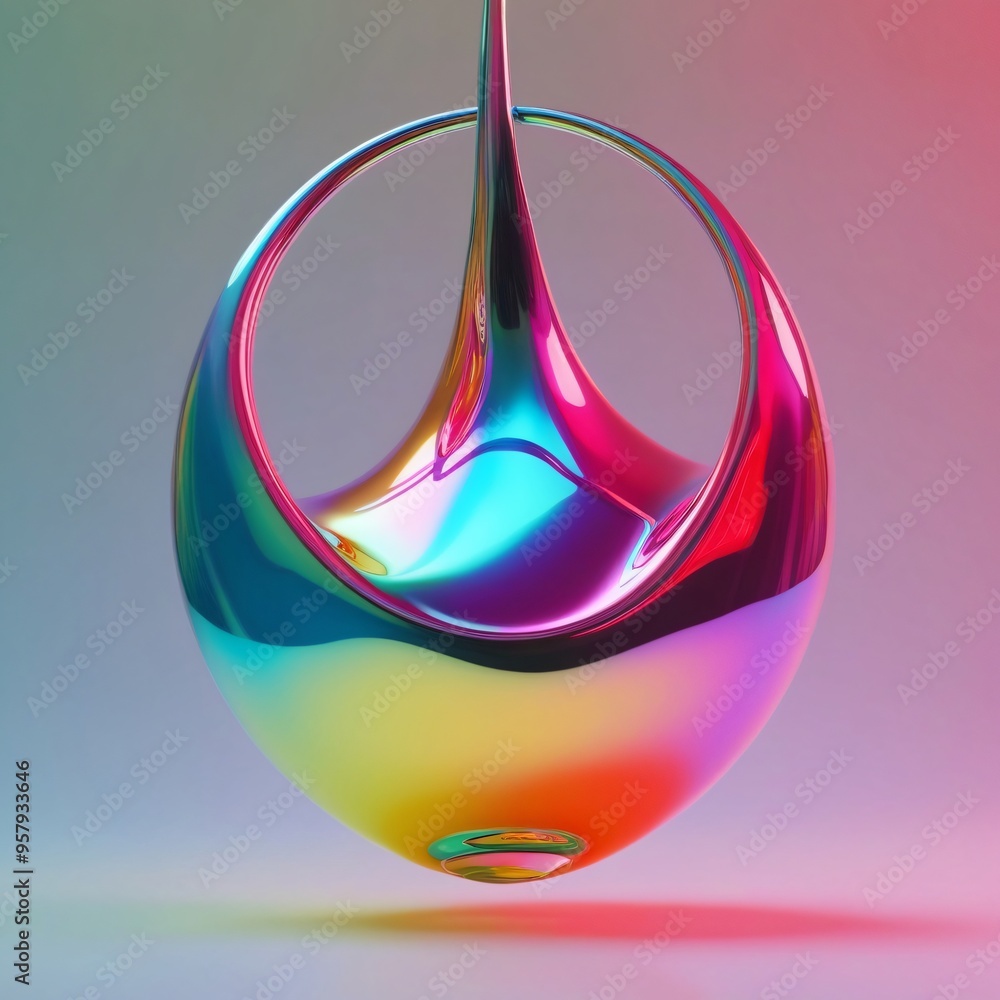 Poster abstract iridescent sphere with a colorful drop inside