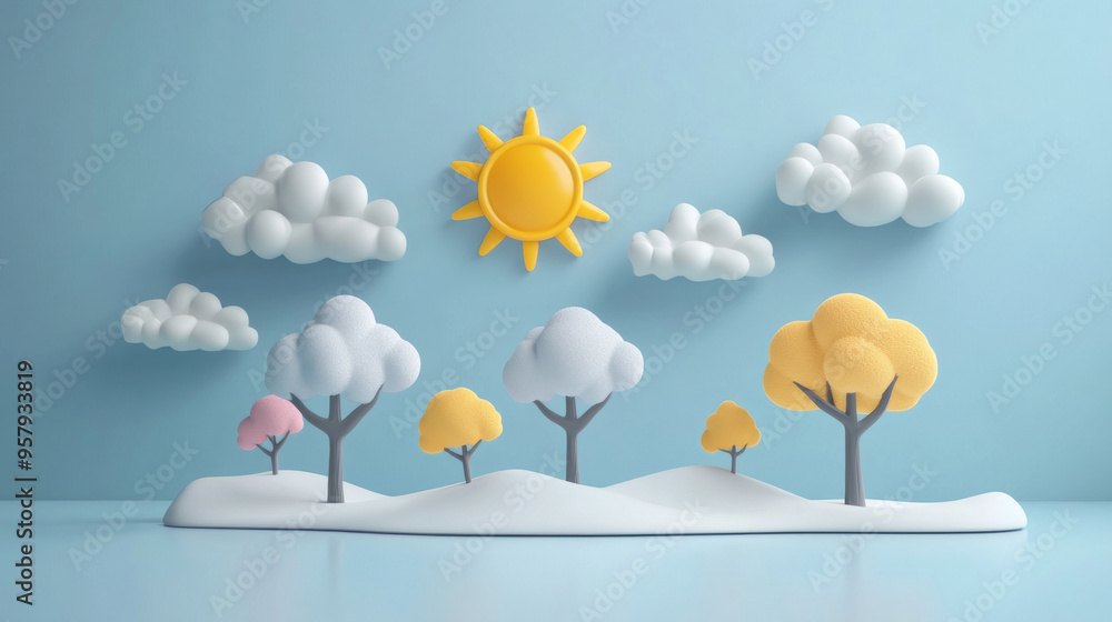 Aufkleber this 3d rendering features a weather forecast icon set against a clean background, designed for mock