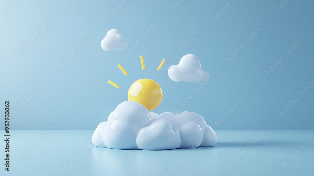 Aufkleber this 3d rendering features a weather forecast icon set against a clean background, designed for mock