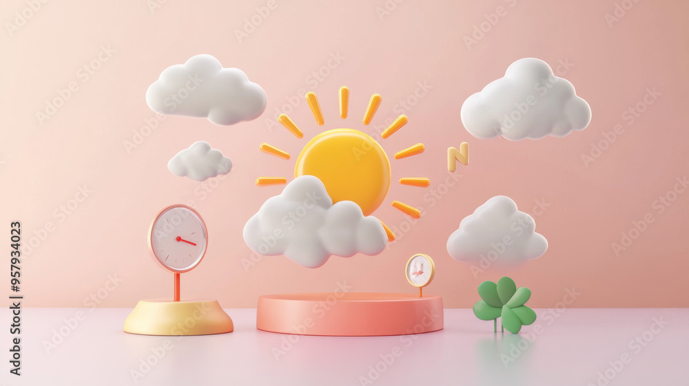 Aufkleber this 3d rendering features a weather forecast icon set against a clean background, designed for mock