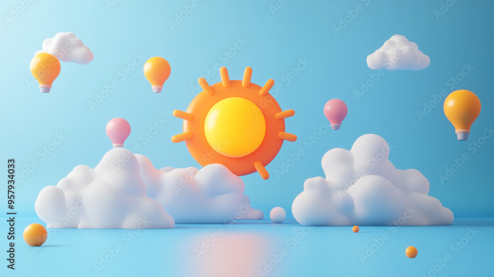 Aufkleber this 3d rendering features a weather forecast icon set against a clean background, designed for mock