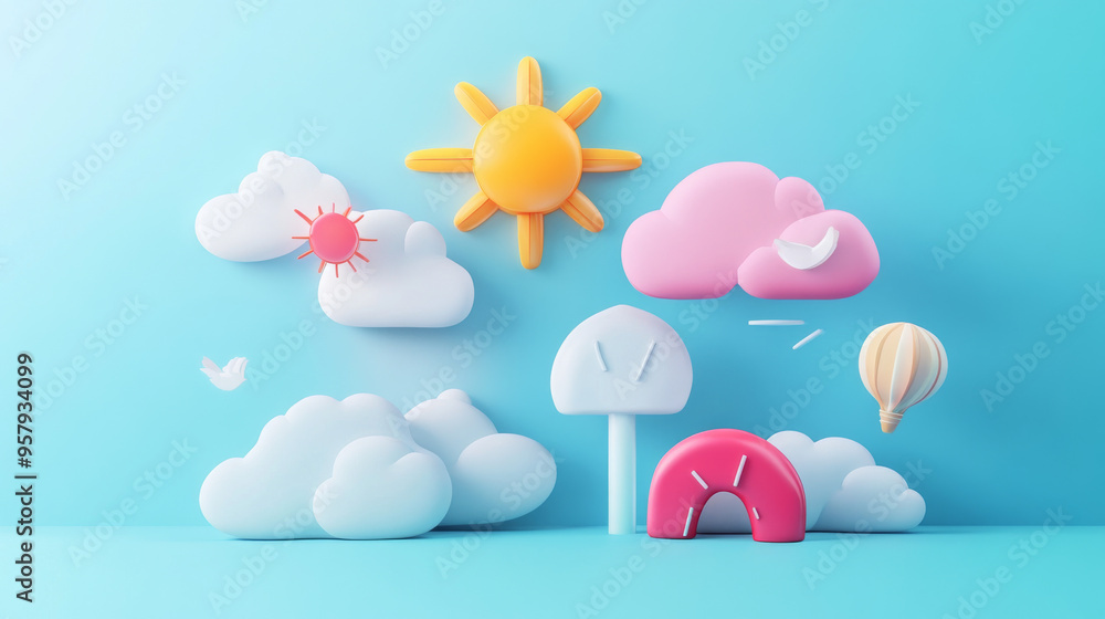 Aufkleber this 3d rendering features a weather forecast icon set against a clean background, designed for mock