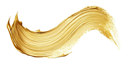 Golden paint brush stroke with metallic effect isolated on white background	