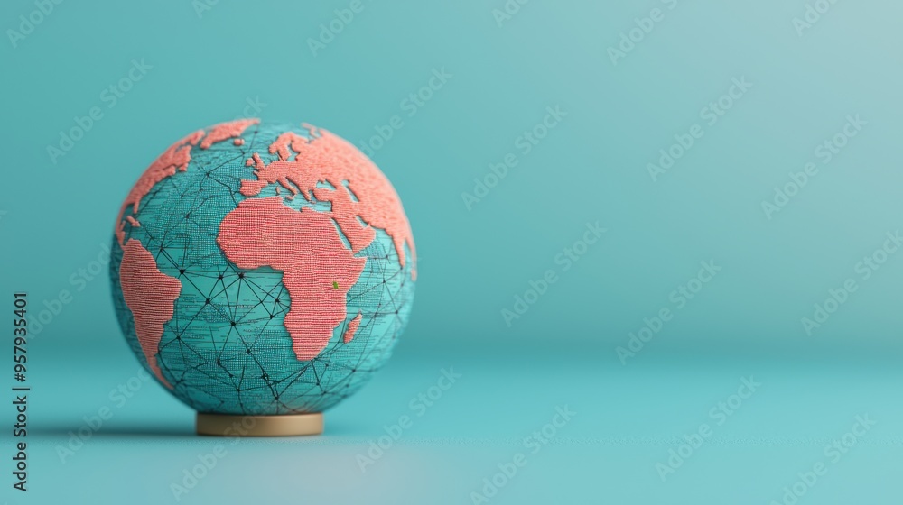 Poster global business network - interconnected continents with copy space for text