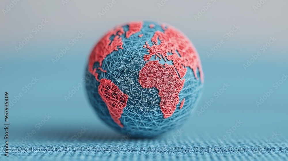 Poster global business network across continents - with copy space and selective focus in