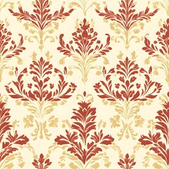 Vintage seamless floral damask pattern wallpaper with ornate leaf swirls