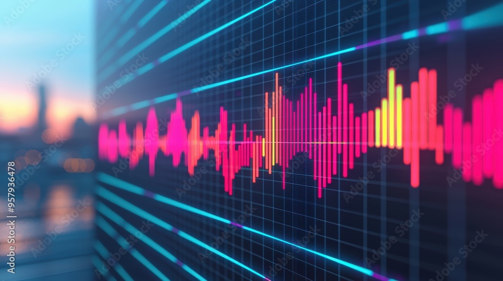 Poster futuristic tech-driven market predictions with holographic charts on dark background - selective foc