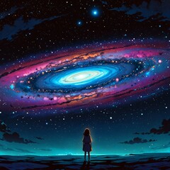 Obraz premium a galaxy that is above a planet with a star that says star .