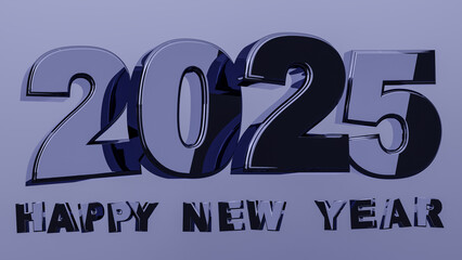 Concept Happy New Year 2025, 3d text in trend color showcasing a vibrant and futuristic typography design, perfect for modern celebrations and creative projects. 3d rendering