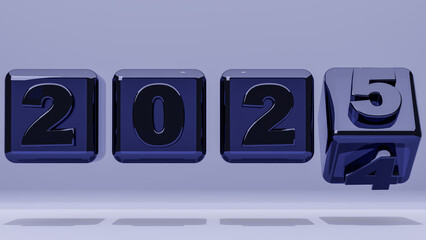 Concept Happy New Year 2025, trend color showcasing a vibrant, Transitioning from 2024 to 2025 with glass blocks symbolizing target business for the upcoming year. 3d rendering