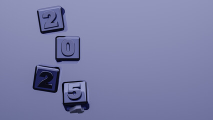 Happy New Year 2025, trend color showcasing a vibrant, Transitioning from 2024 to 2025 with glass blocks symbolizing target business for the upcoming year. 3d rendering