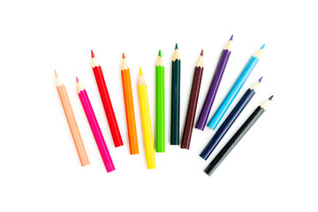 Various colored pencils isolated on white background, Wooden color pencils