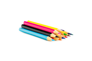 Obraz premium Various colored pencils isolated on white background, Wooden color pencils