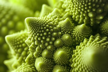 A close-up shot of a Romanesco broccoli, highlighting its intricate, fractal pattern