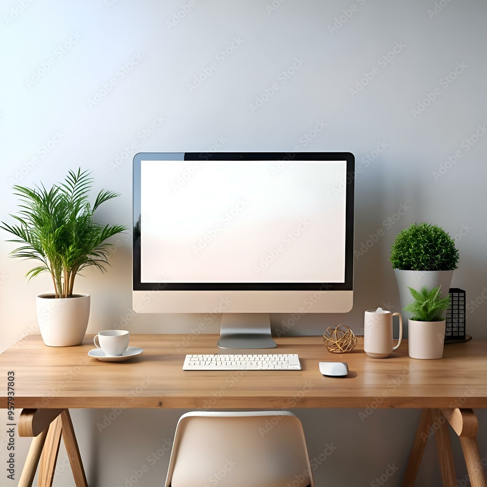 Poster clean and modern desktop mockup featuring a blank screen. perfect for showcasing your website or app