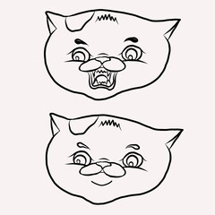 Set of Cat cartoon for printing on sticker.Cat vector illustration for coloring book on white isolated background.Cute clipart.Character for elements on white background.