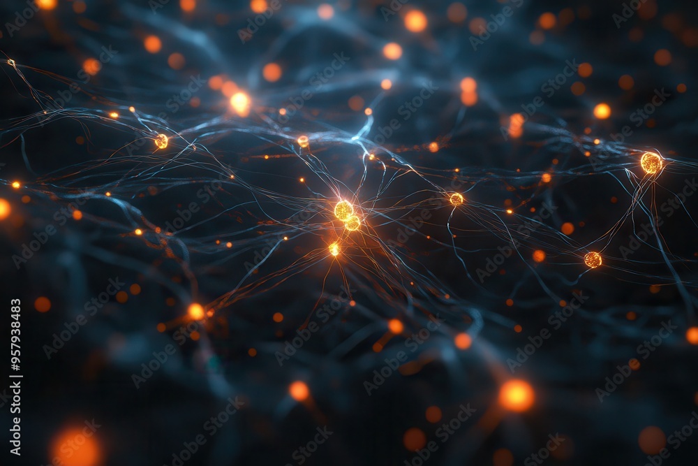 Aufkleber a close-up view of neurons with glowing connections, resembling a network of glowing threads