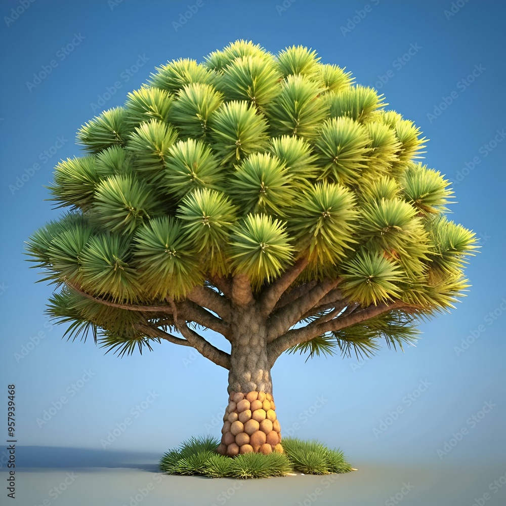Poster 3d rendering of a majestic canary island pine tree. showcasing its unique crown and textured trunk.
