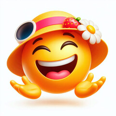 Fototapeta premium Laughing smiley face in a hat on a white background