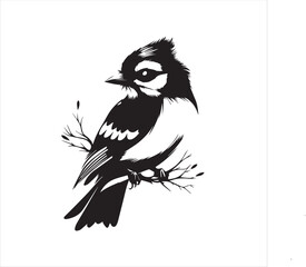 lack  Blue jay Silhouette Vector on Whit Background