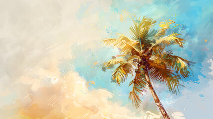 Coconut Tree Summer Watercolor painting style